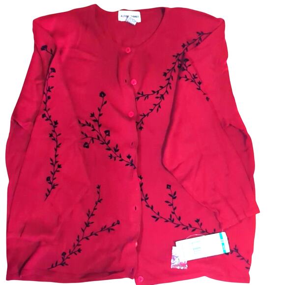 Alfred Dunner Sweaters - NWT Alfred Dunner 2X Red Wool Blend Cardigan with Black Accents [0068]